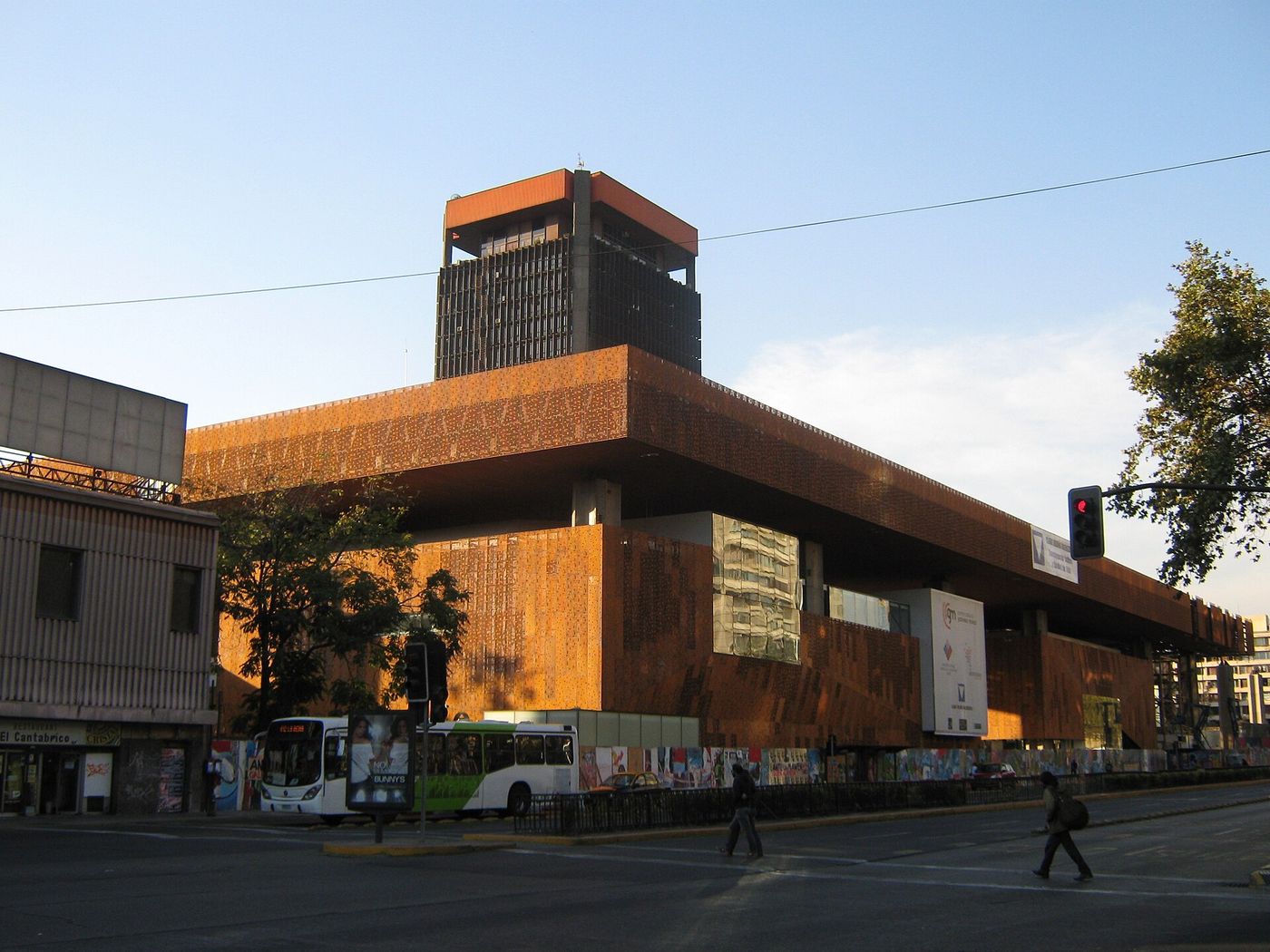 The weathered steel exterior of the GAM cultural centre on the Alameda in central Santiago