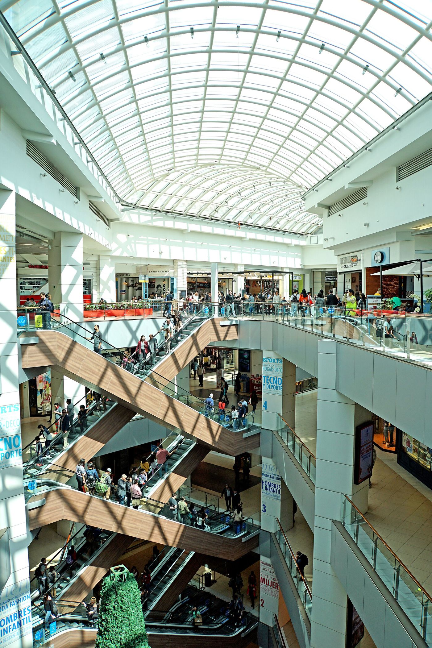 Glass roof and escalators inside the Costanera Center shopping mall in Santiago