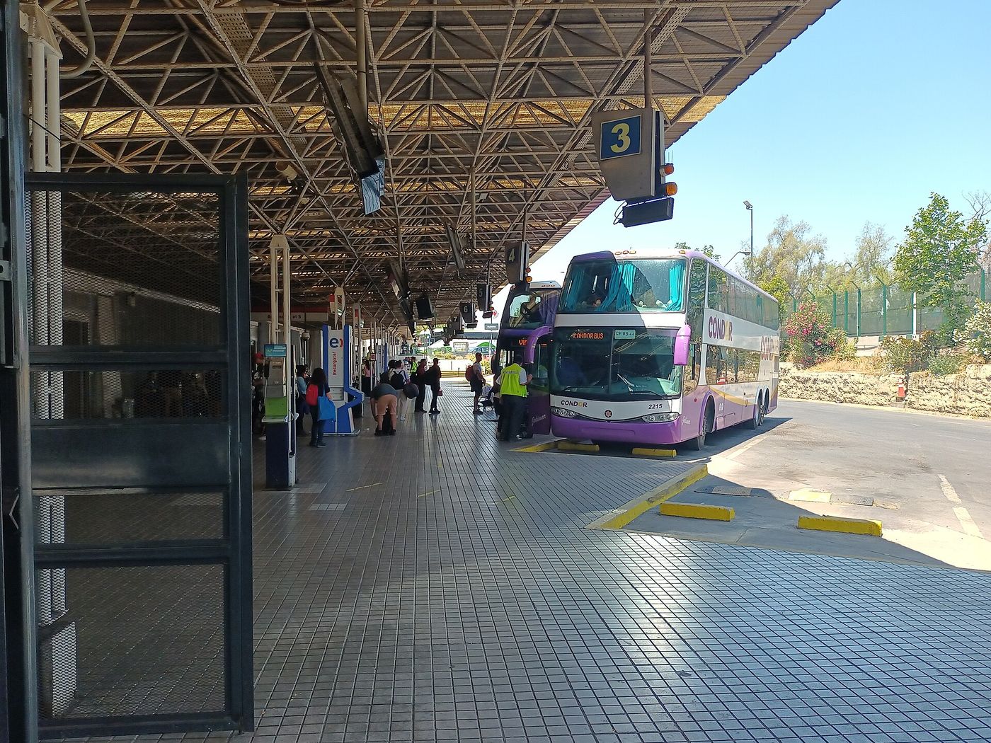 Covered bus platforms at the Pajaritos intermodal station in Santiago