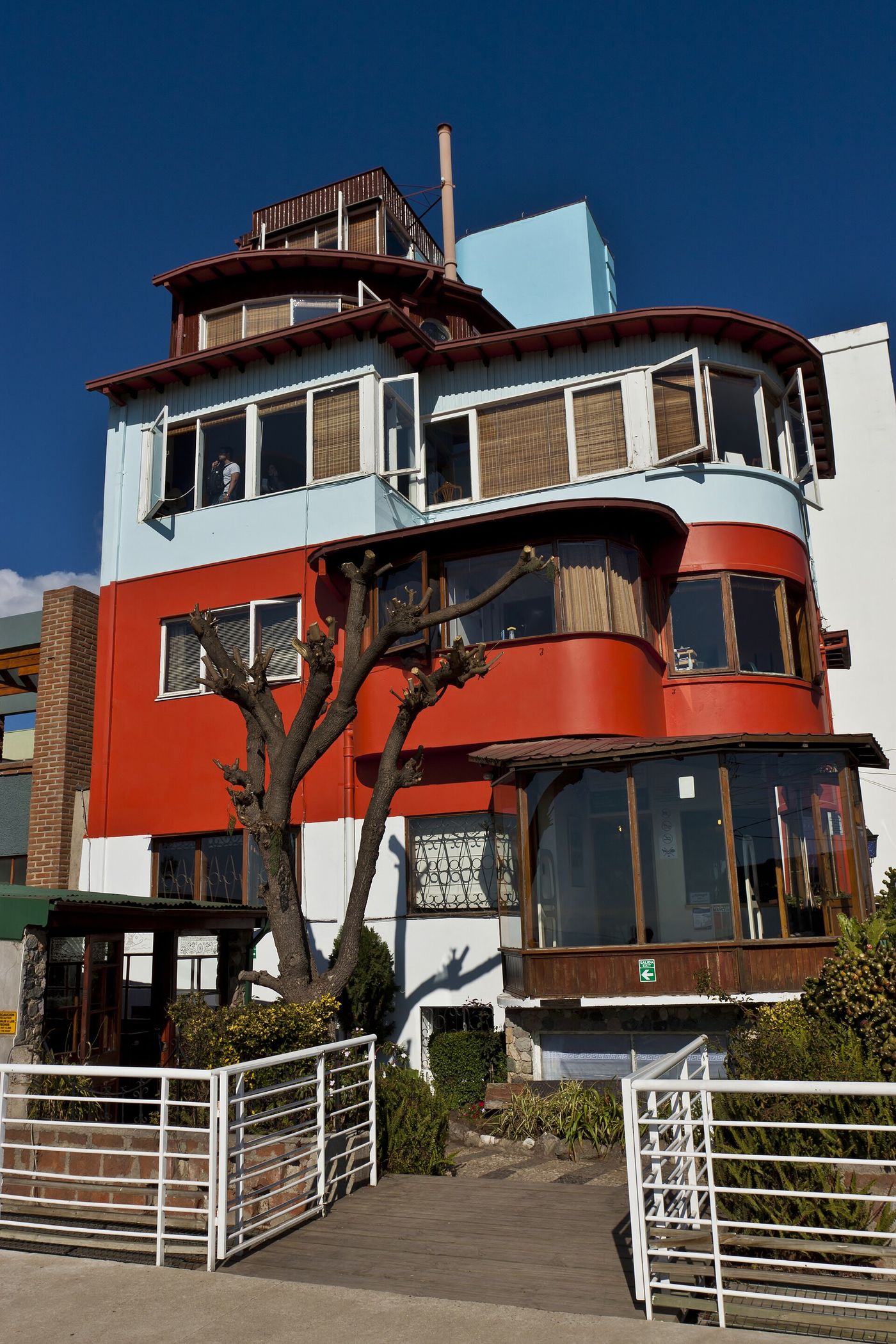 La Sebastiana, Pablo Neruda's multi-story red and white house with a tower on Cerro Florida